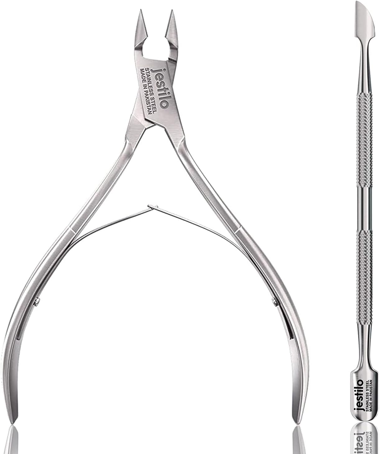 Cuticle Remover Tool Set with Cuticle Cutter and Cuticle Pusher - Stainless Steel Professional Cuticle Nipper and Pusher Nail Care Tools for Salon and Level Mani-Pedi at Home - Silver (Silver)