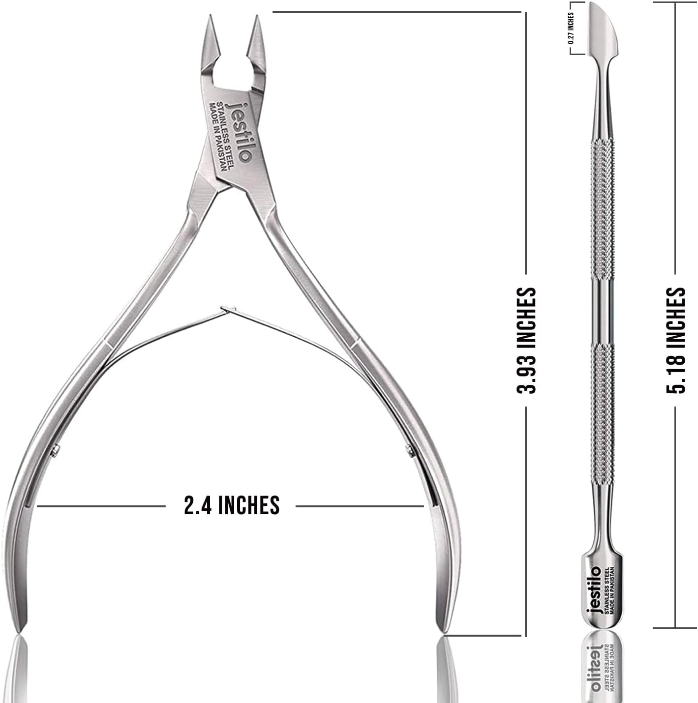 Cuticle Remover Tool Set with Cuticle Cutter and Cuticle Pusher - Stainless Steel Professional Cuticle Nipper and Pusher Nail Care Tools for Salon and Level Mani-Pedi at Home - Silver (Silver)