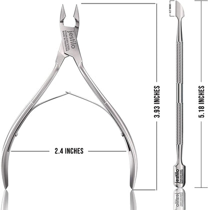 Cuticle Remover Tool Set with Cuticle Cutter and Cuticle Pusher - Stainless Steel Professional Cuticle Nipper and Pusher Nail Care Tools for Salon and Level Mani-Pedi at Home - Silver (Silver)