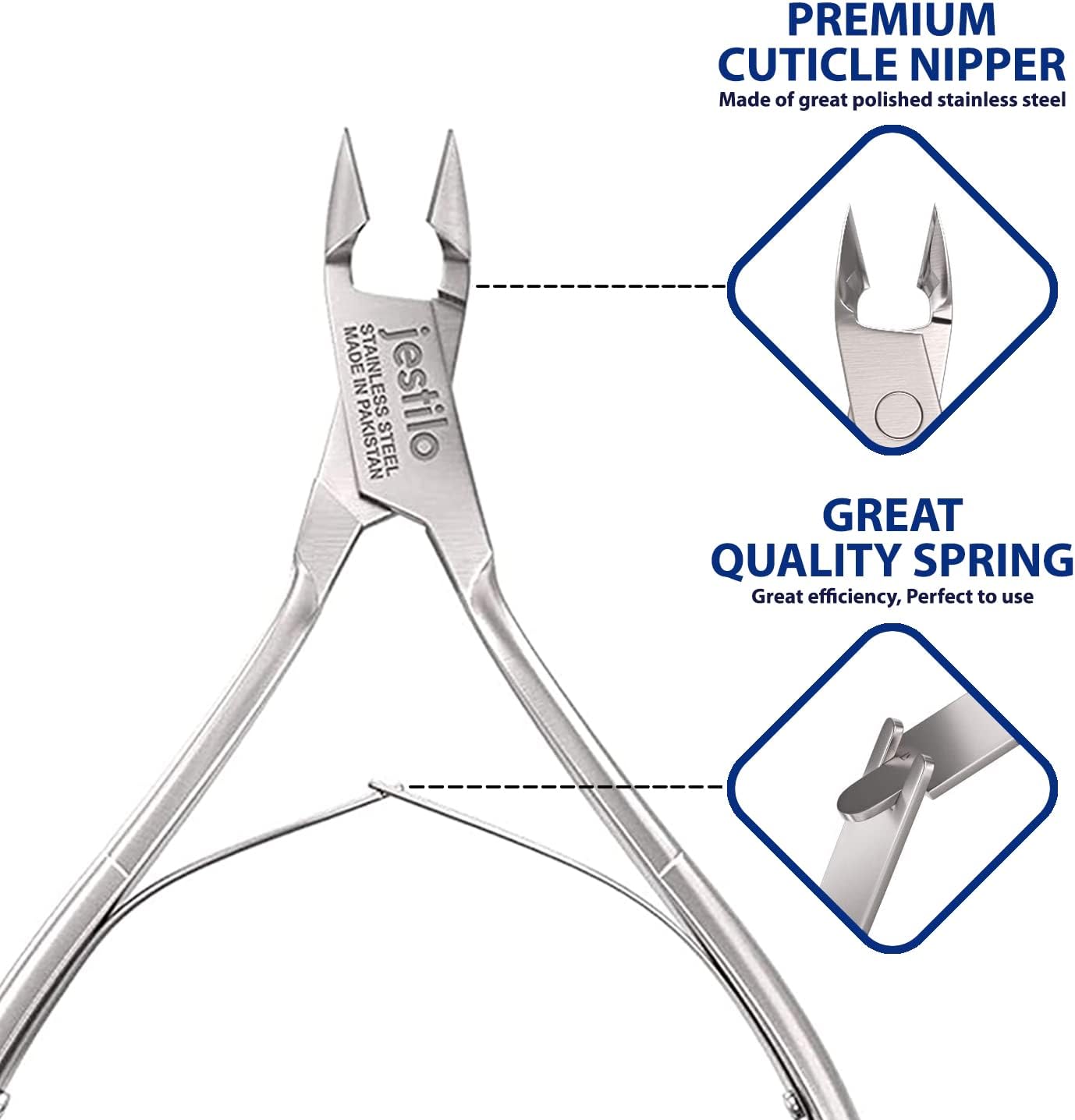 Cuticle Remover Tool Set with Cuticle Cutter and Cuticle Pusher - Stainless Steel Professional Cuticle Nipper and Pusher Nail Care Tools for Salon and Level Mani-Pedi at Home - Silver (Silver)